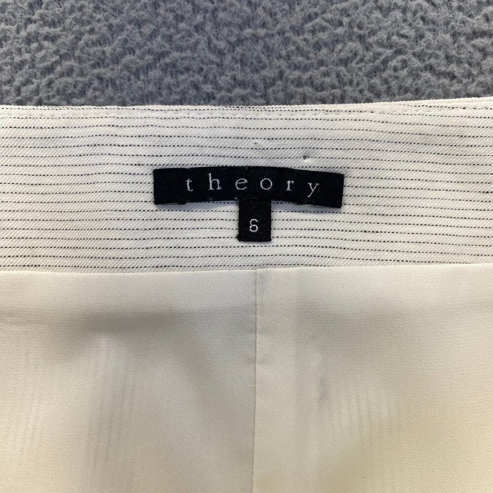 Theory Womens Lined Ivory Mini Pencil Skirt Size 6 Zipper Pockets - Picture 3 of 11